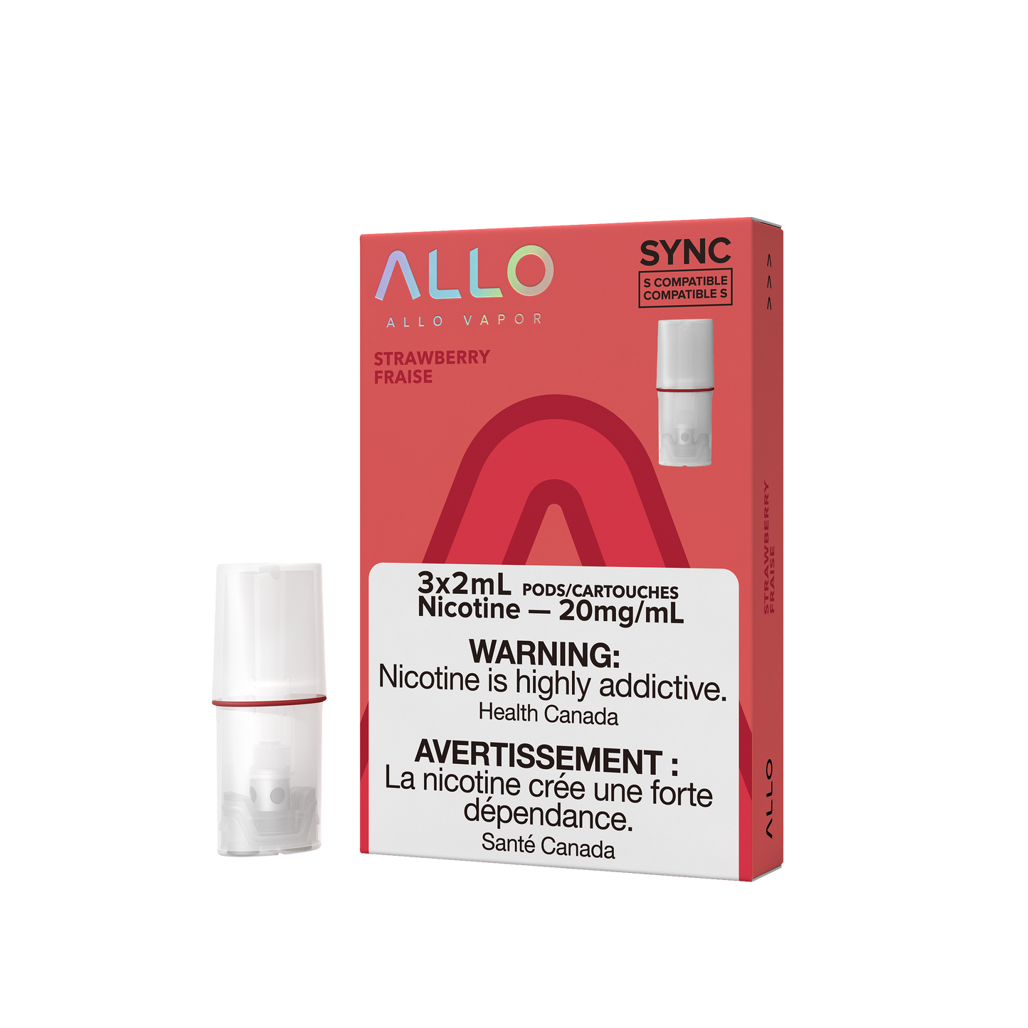 ALLO Sync Pods – Strawberry – Classic ripe strawberry flavour, 3x2mL pods with 20mg/mL nicotine salt