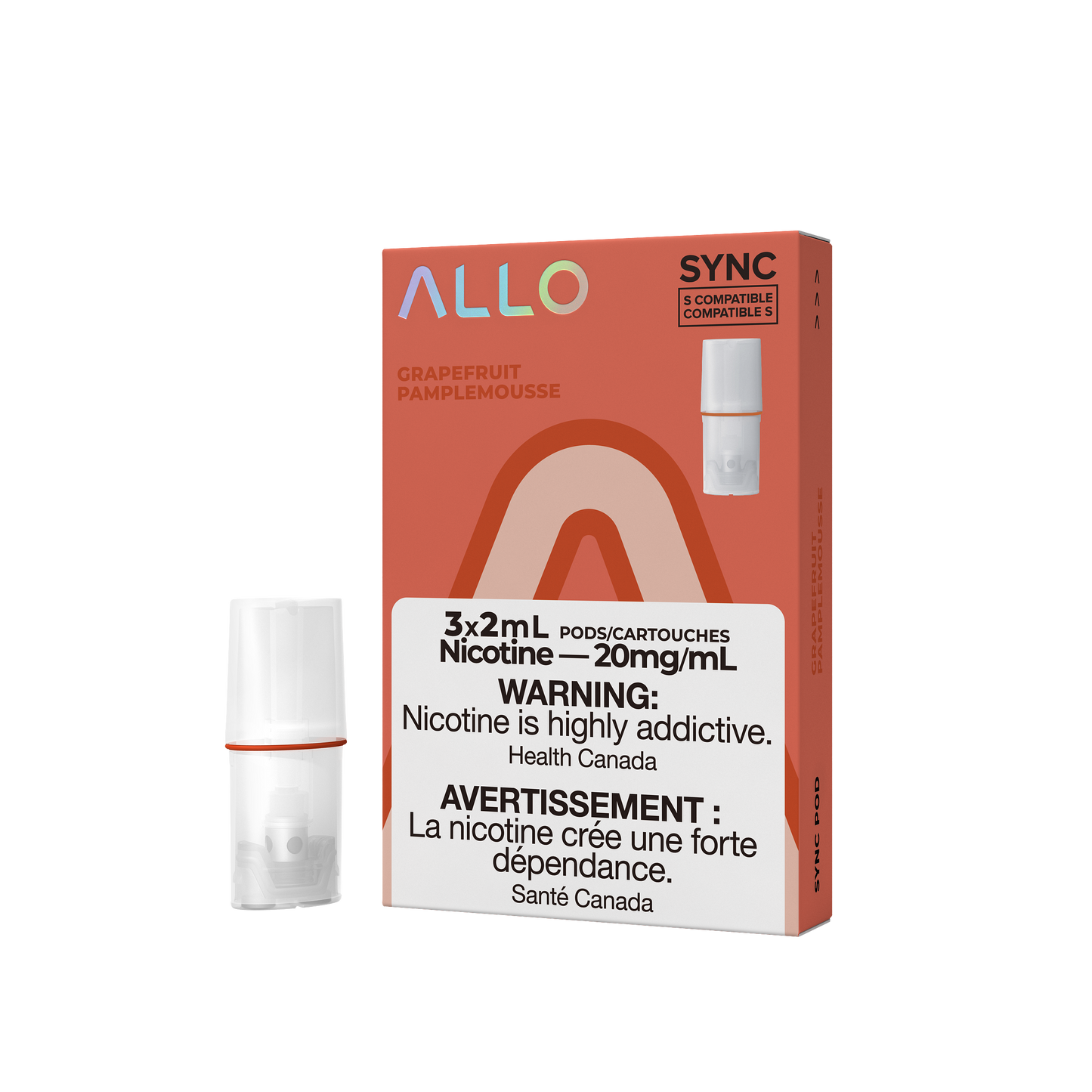 ALLO Sync Pods – Grapefruit – Bright and tangy grapefruit flavour, 3x2mL pods with 20mg/mL nicotine salt