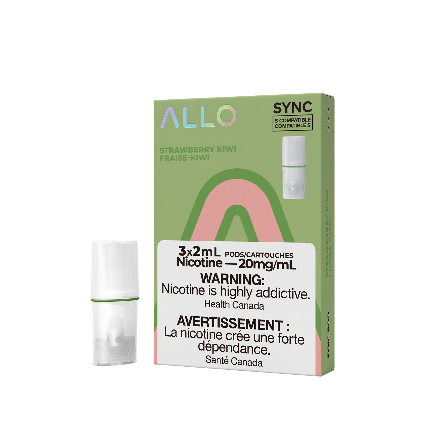 ALLO Sync Pods – Strawberry Kiwi – Juicy strawberry blended with tangy kiwi, 3x2mL pods with 20mg/mL nicotine salt