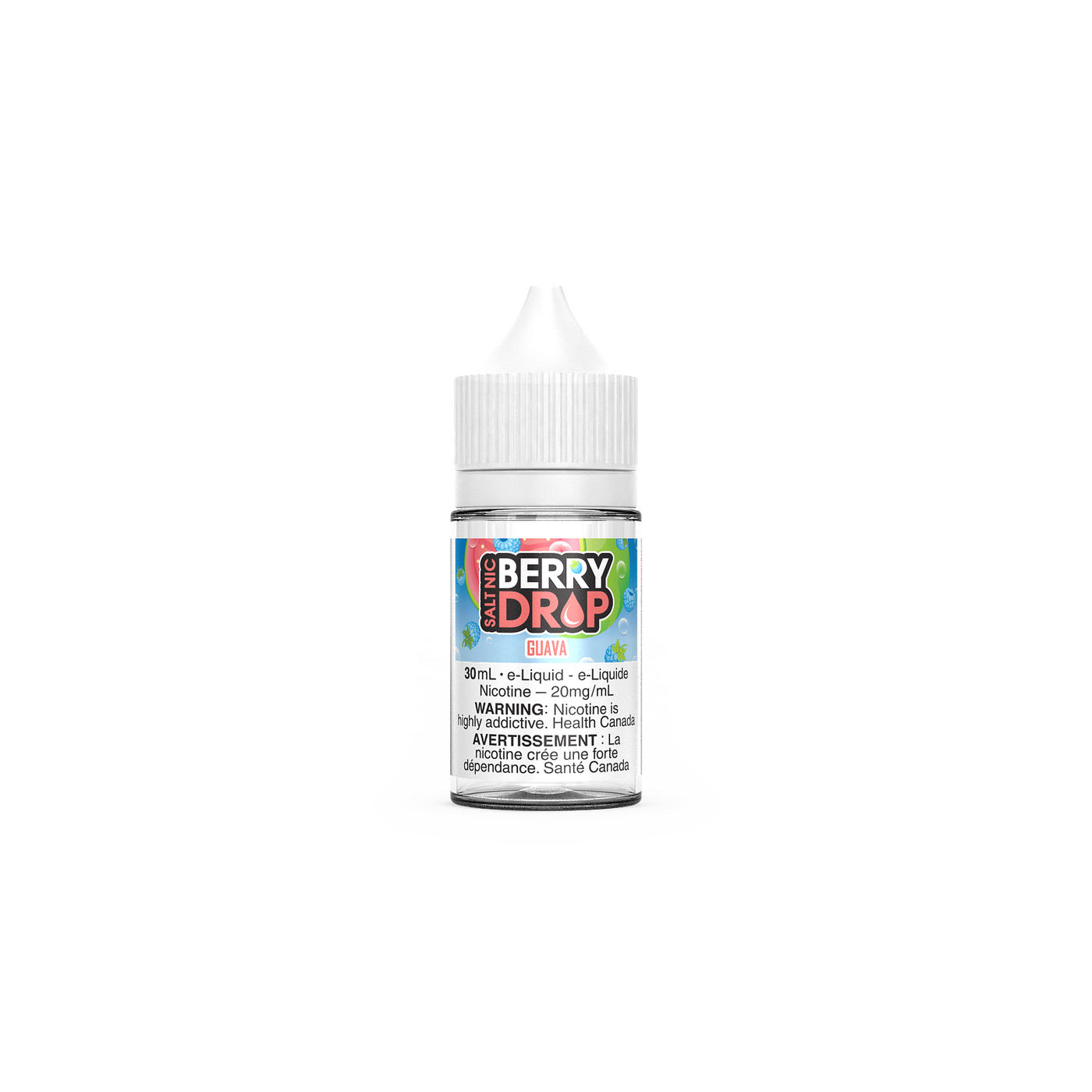 Berry Drop Salt – Guava, tropical guava blended with a splash of tangy blue raspberry, 30mL bottle with 20mg/mL nicotine salt