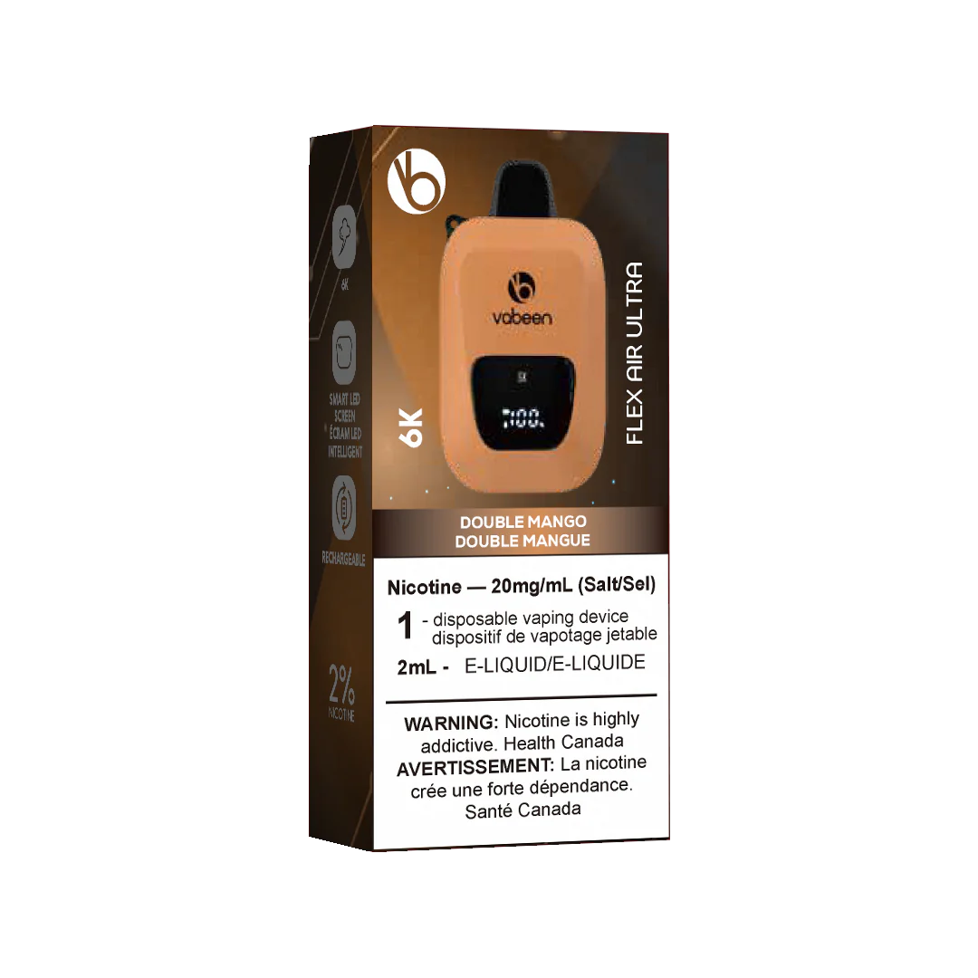 Ultra Flex Air Disposable – Double Mango, rich and sweet dual-layered mango flavour, 20mg nicotine strength, up to 8000 puffs with adjustable airflow