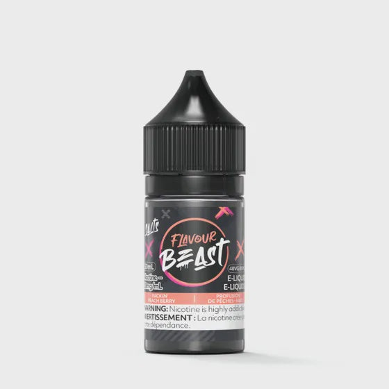 Flavour Beast E-Liquid – Peach Berry, juicy peach paired with a burst of mixed berries, 30mL bottle with 20mg/mL nicotine salt