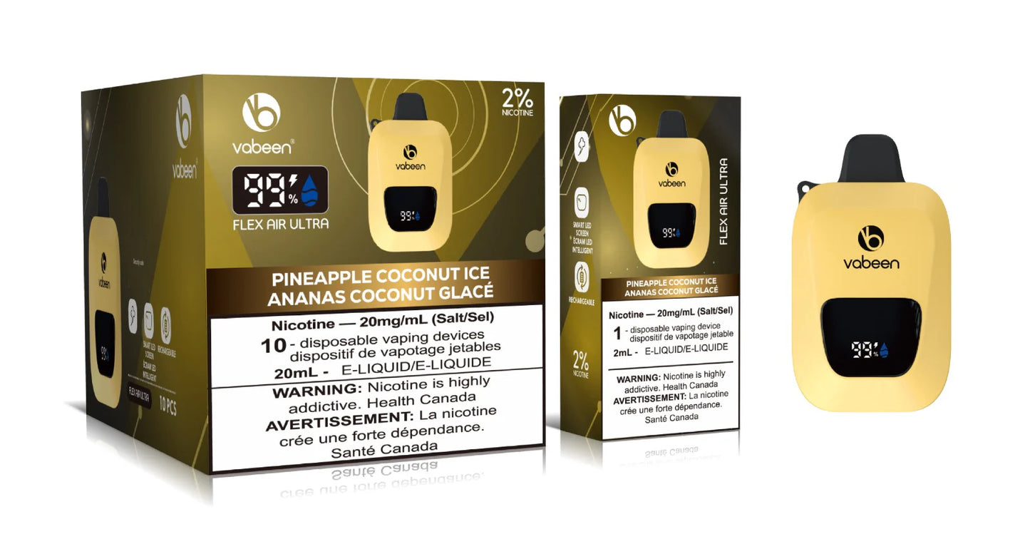 Ultra Flex Air Disposable – Pineapple Coconut, tropical blend of sweet pineapple and smooth coconut, 20mg nicotine strength, up to 8000 puffs with adjustable airflow