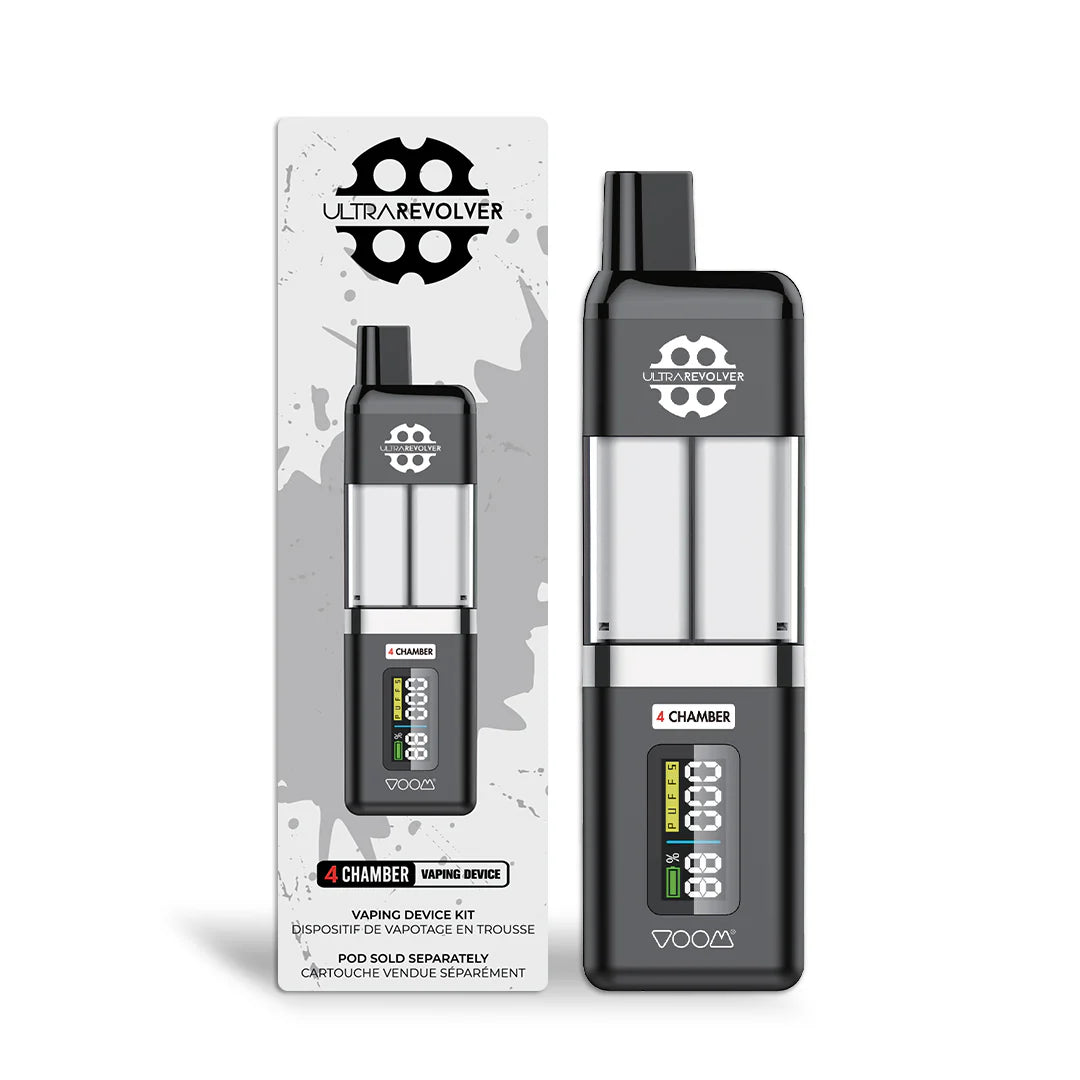 Ultra Revolver Device – Black, sleek rechargeable pod device designed for Ultra Revolver Pods, featuring USB-C charging and compact form factor