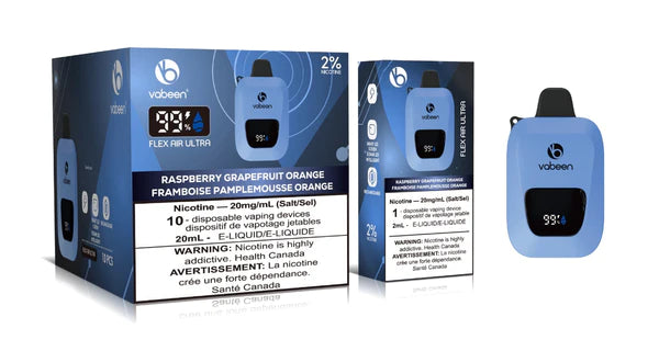 Ultra Flex Air Disposable – Raspberry Grapefruit Orange, tangy and citrusy fusion of raspberry, grapefruit, and orange, 20mg nicotine strength, up to 8000 puffs with adjustable airflow