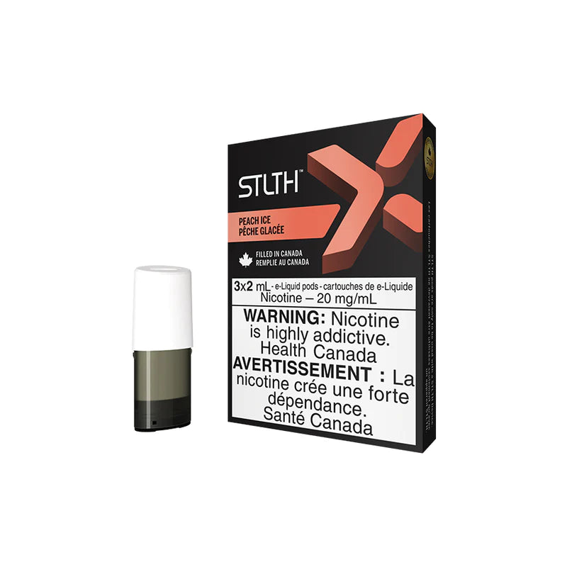 STLTH X Pod Pack – Peach Ice, juicy peach with a cool menthol finish, 20mg nicotine salt pods for STLTH devices