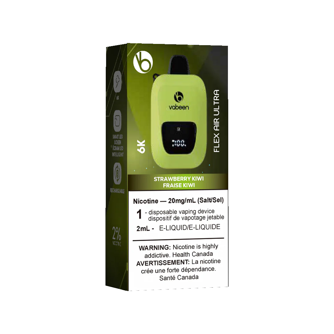 Ultra Flex Air Disposable – Strawberry Kiwi, sweet strawberry blended with tangy kiwi, 20mg nicotine strength, up to 8000 puffs with adjustable airflow