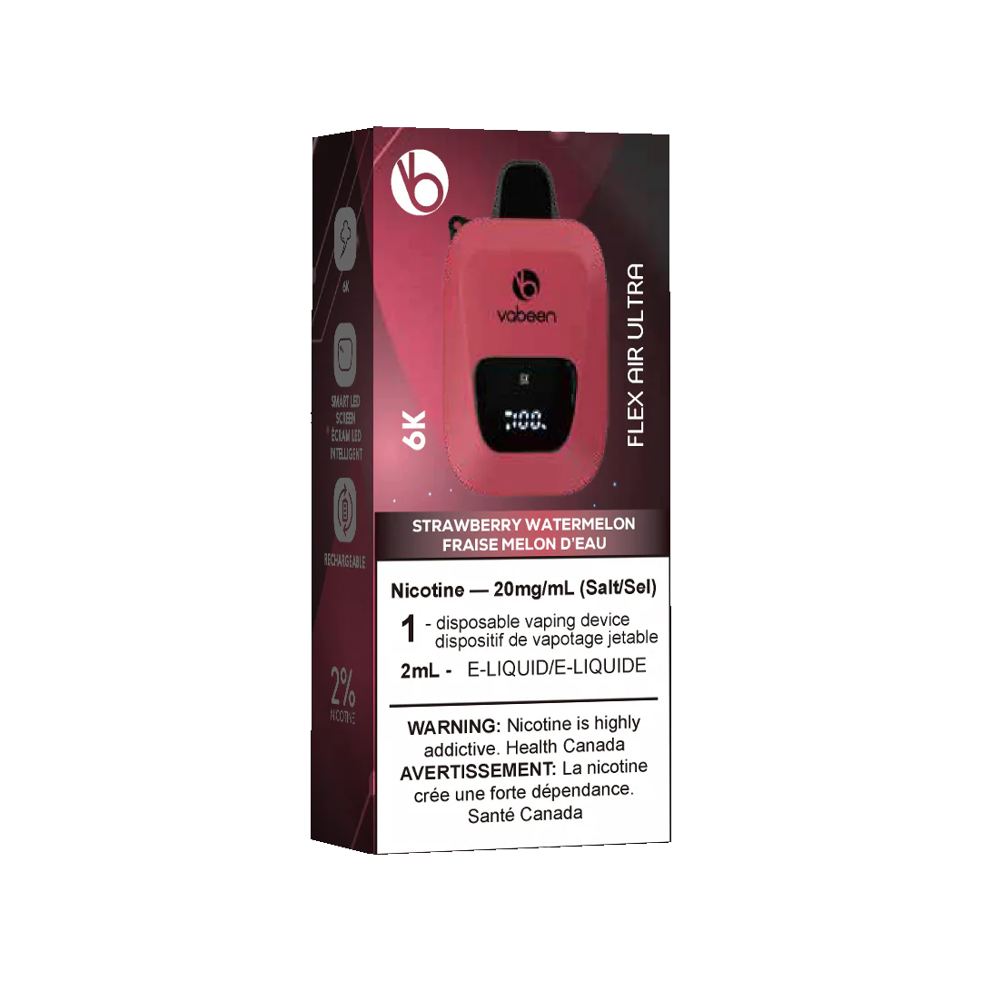 Ultra Flex Air Disposable – Strawberry Watermelon, juicy watermelon paired with ripe strawberry, 20mg nicotine strength, up to 8000 puffs with adjustable airflow