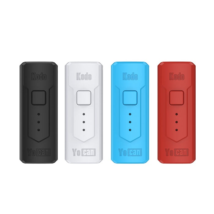Yocan Kodo Battery Mod – Assorted colours lineup, compact 510-thread battery with adjustable voltage, 10-second preheat, and keychain-compatible design