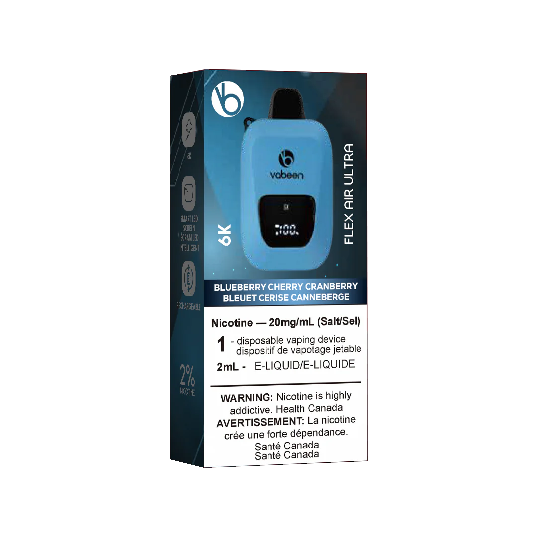 Ultra Flex Air Disposable – Blue Cherry Cran, a vibrant blend of blueberry, cherry, and cranberry flavours, 20mg nicotine strength, up to 8000 puffs with adjustable airflow