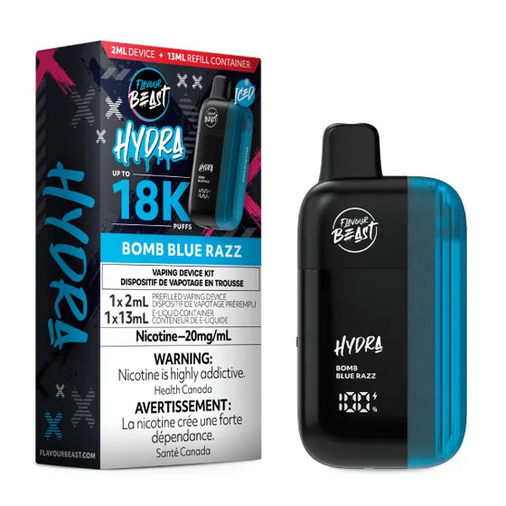 Flavour Beast Hydra 18K – Bomb Blue Raspberry, bold blue raspberry flavour with an icy kick in a 20mg disposable vape, up to 18,000 puffs