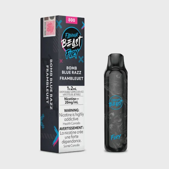 Flavour Beast Fury Disposable – Bomb Blue Razz, bold blue raspberry flavour with sweet and tart notes, 20mg nicotine strength, up to 6000 puffs with rechargeable battery