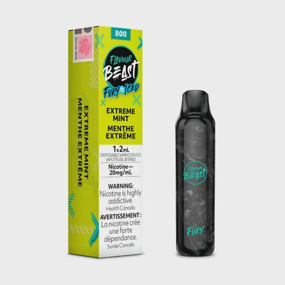 Flavour Beast Fury Disposable – Extreme Mint, intensely icy mint flavour for a bold and crisp inhale, 20mg nicotine strength, up to 6000 puffs