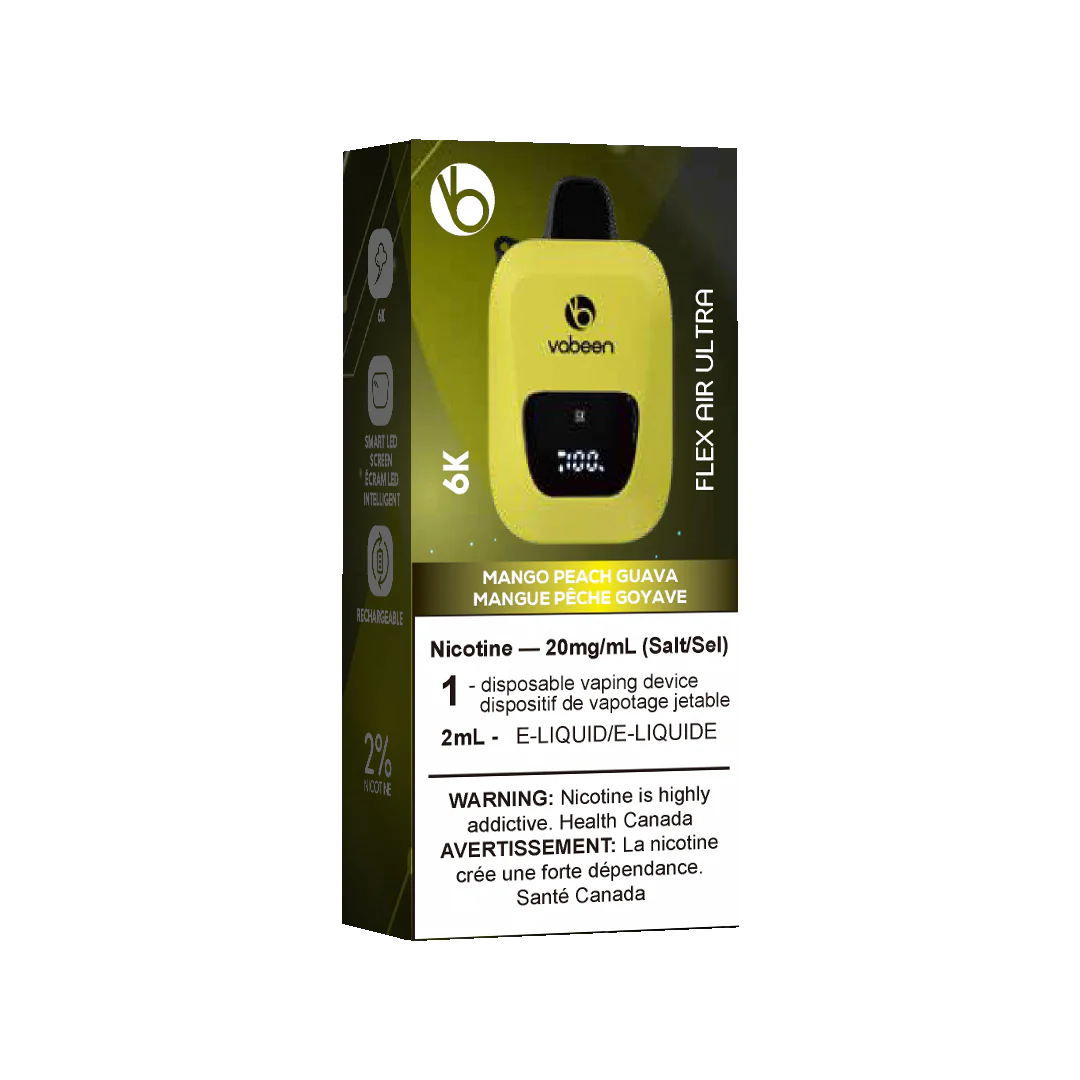 Ultra Flex Air Disposable – Mango Peach Guava, tropical trio of mango, peach, and guava, 20mg nicotine strength, up to 8000 puffs with adjustable airflow