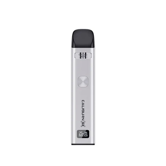 UWELL Caliburn G3 Pod Kit – Silver, 25W refillable pod vape with 900mAh battery, 2mL e-liquid capacity, and Pro-FOCS flavour tech in a clean silver finish