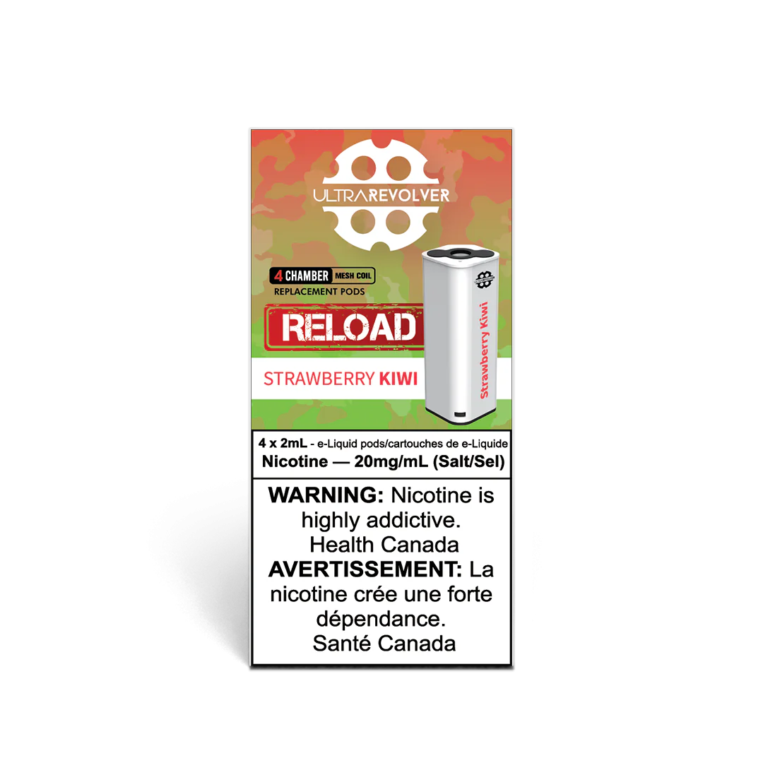 Ultra Revolver Pods – Strawberry Kiwi, juicy strawberry paired with tangy kiwi, 20mg nicotine strength, compatible with Ultra Revolver devices