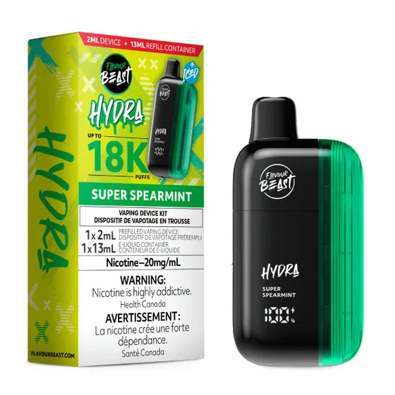 Flavour Beast Hydra 18K Disposable – Super Spearmint, icy spearmint flavour for a crisp, refreshing vape, 20mg nicotine, up to 18,000 puffs