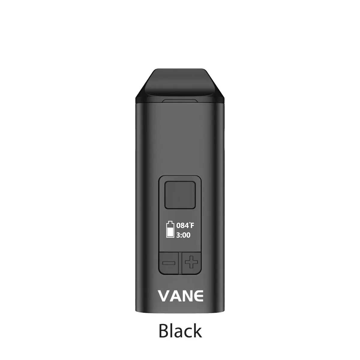 Yocan Vane Portable Vaporizer – Black, sleek dry herb vape with ceramic heating chamber, OLED screen, haptic feedback, and 480–220°F temperature range