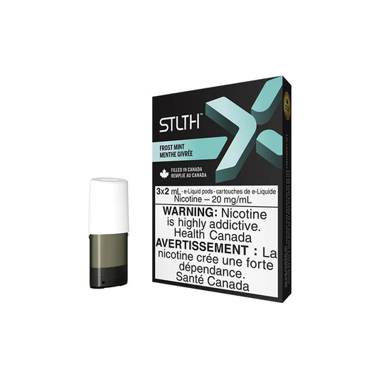 STLTH X Pod Pack – Frost Mint, smooth peppermint inhale blended with frosty spearmint exhale, 20mg nicotine salt pods for STLTH devices