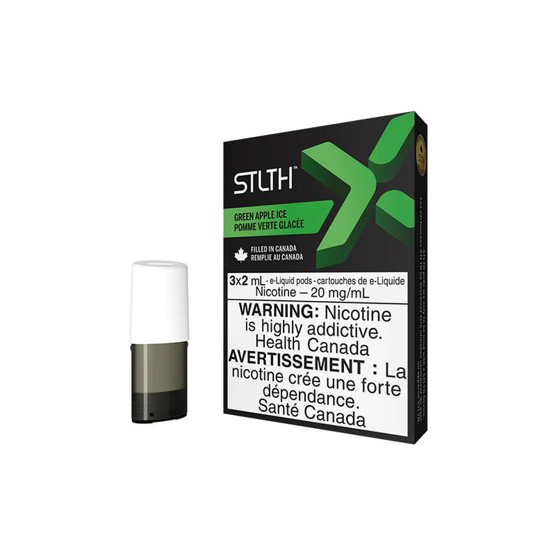 STLTH X Pod Pack – Green Apple Ice, tart green apple with a frosty menthol finish, 20mg nicotine salt pods for STLTH devices