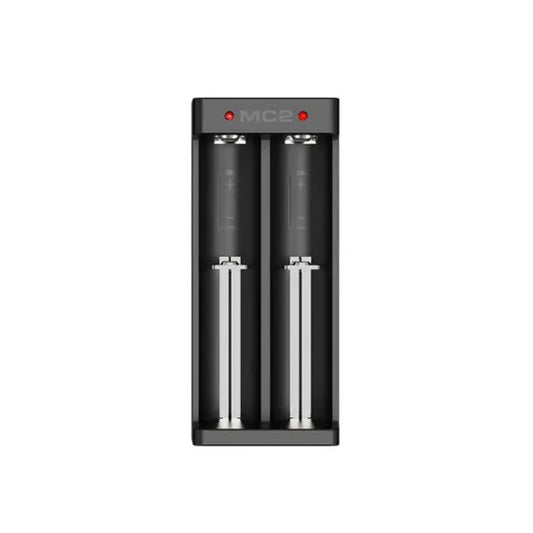 XTAR MC2 Dual Bay Charger – Type-C input, compact two-slot lithium-ion battery charger with intelligent charging, compatible with 18650, 20700, 21700, and 26650 batteries